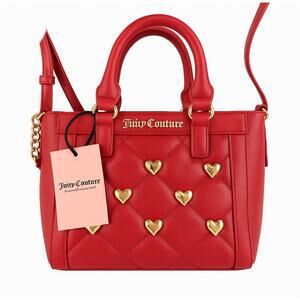 NWT Juicy Couture Red Quilted Mini Tote with Gold Heart Studs Crossbody Bag